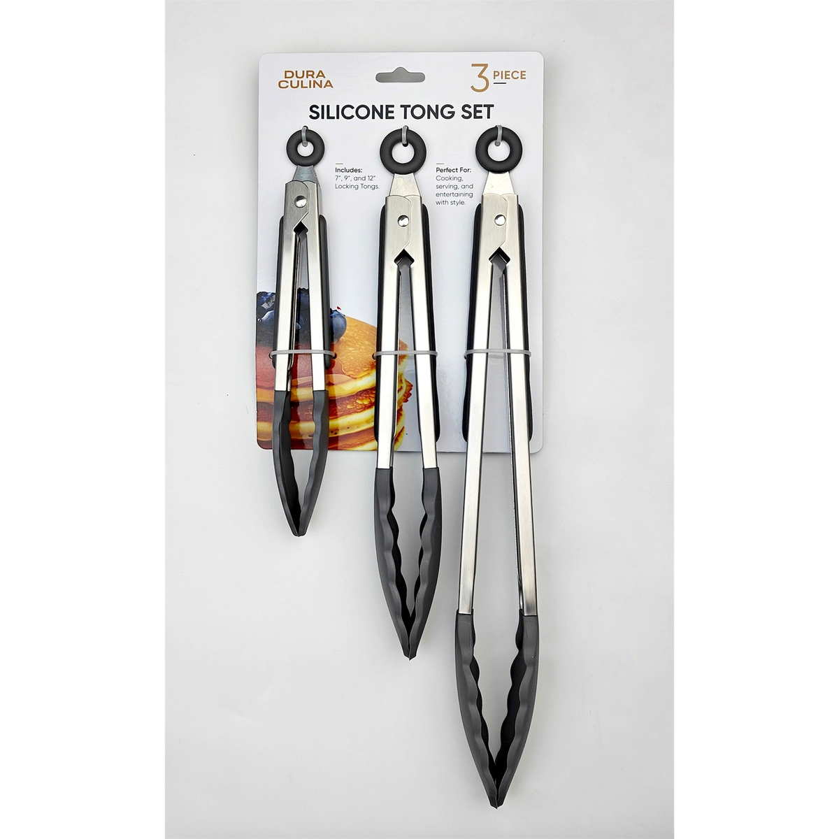 3-piece kitchen tong set for cooking and serving – grey