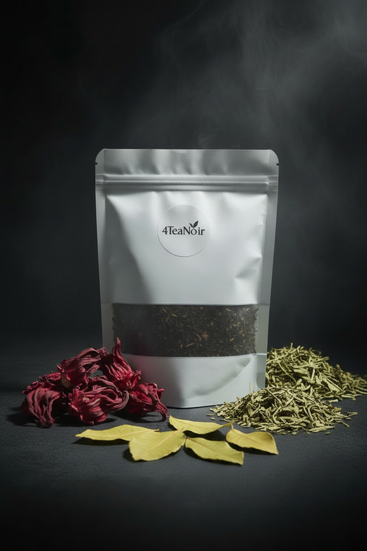 Verde Rouge thee blend met hibiscusbloem, groene thee en citroenblad van 4TeaNoir.