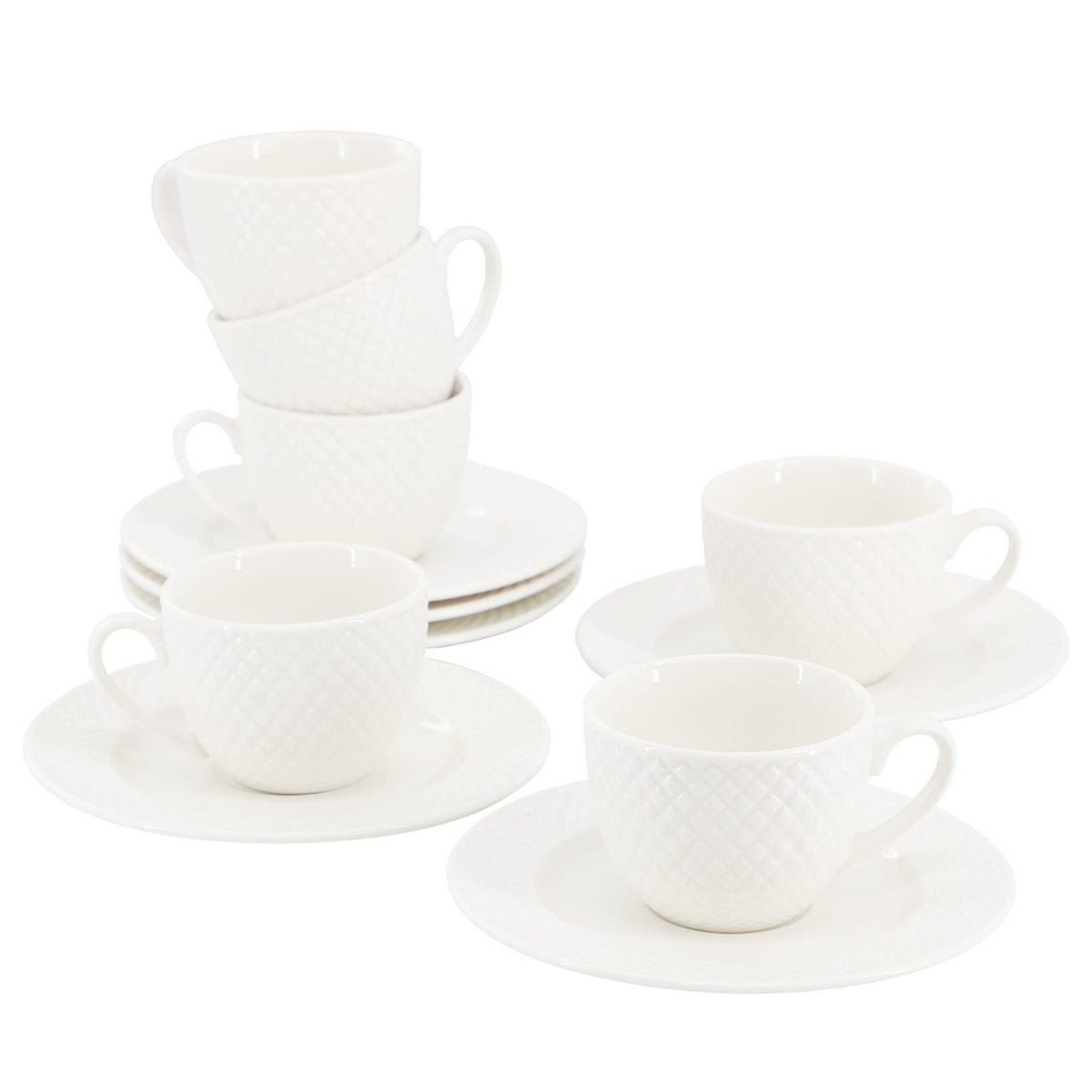 Elama Sol 12-Piece 3 Ounce Porcelain Espresso Cup with Saucer Set in White