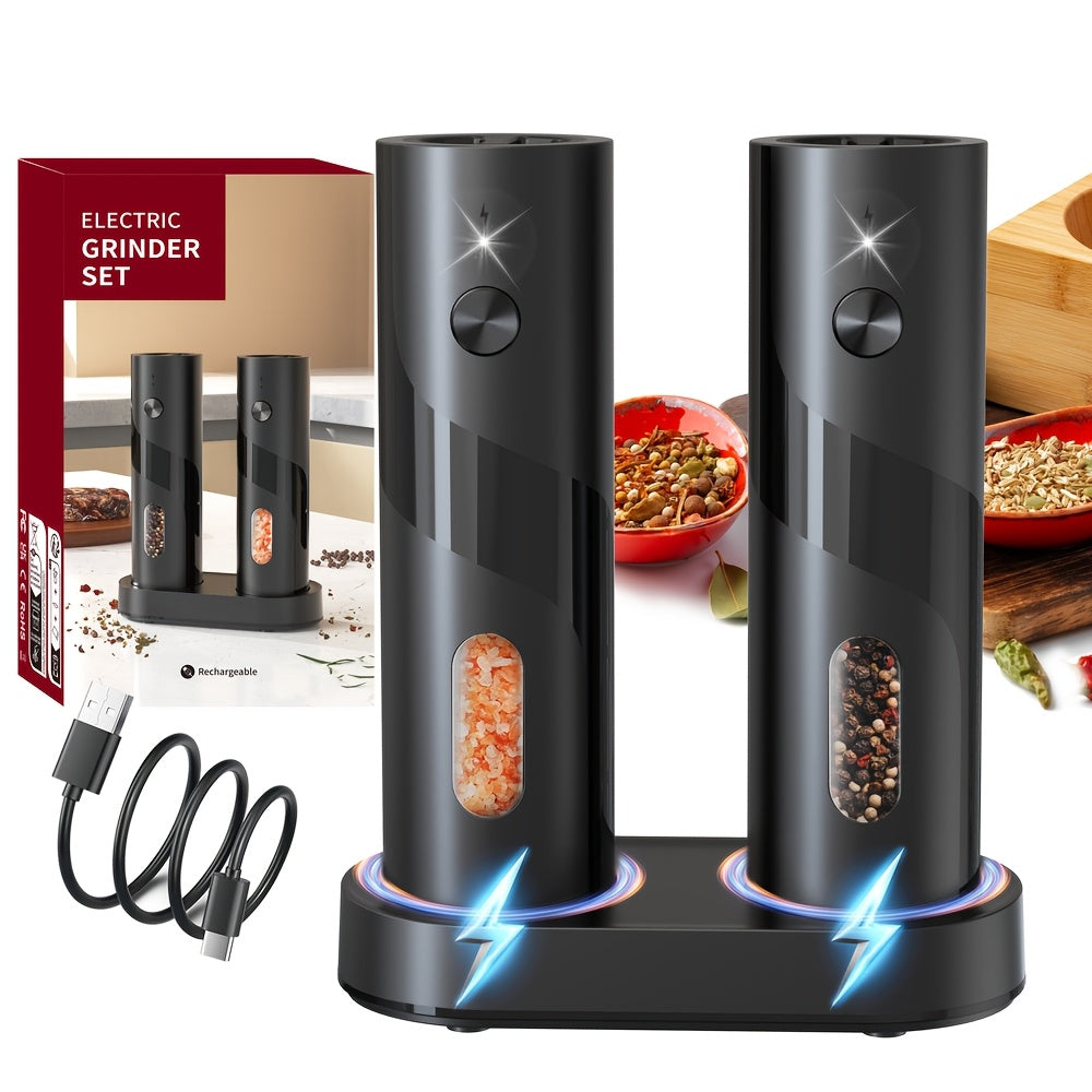 Electric salt and pepper mill set with charging station (2-piece)
