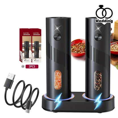 Electric salt and pepper mill set with charging station (2-piece)