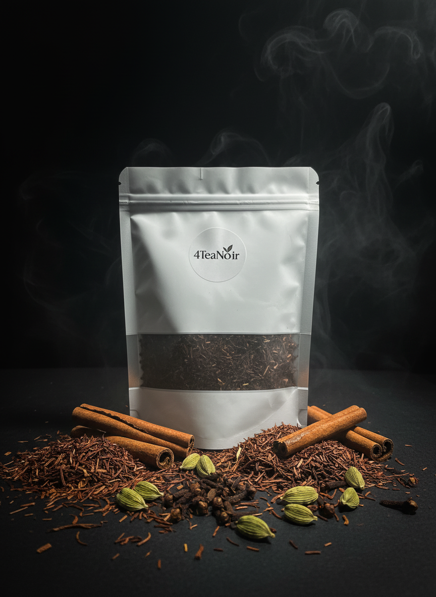 Mysterieuze 4TeaNoir met rooibos, kaneel, kardemom en kruidnagel