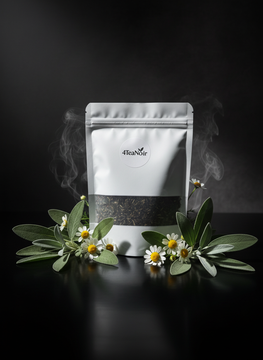 Mysterieuze 4TeaNoir met salie en kleine kamille bloemen
