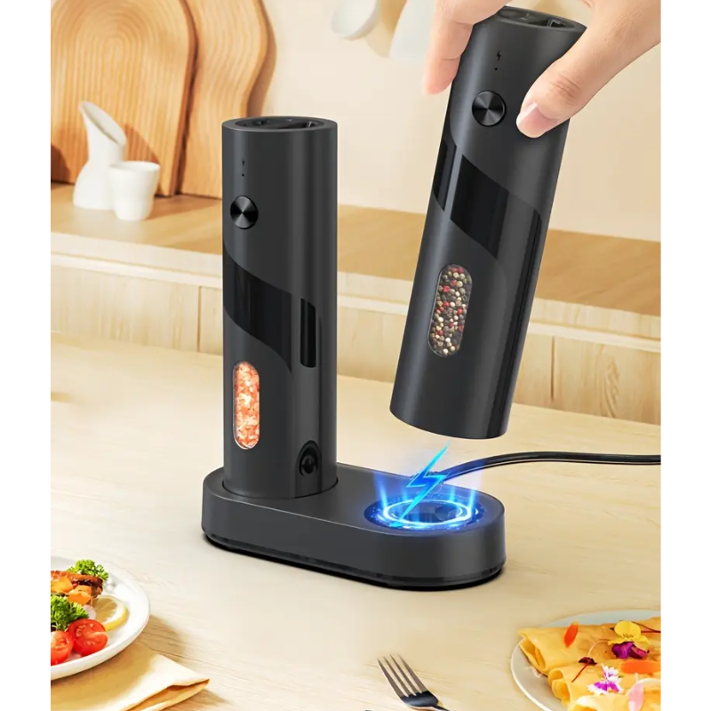 Electric salt and pepper mill set with charging station (2-piece)