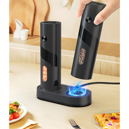 Electric salt and pepper mill set with charging station (2-piece)
