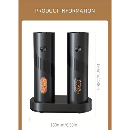 Electric salt and pepper mill set with charging station (2-piece)